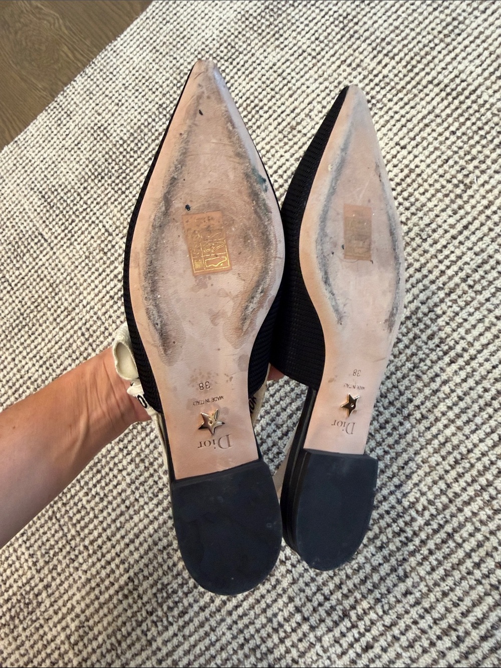 Dior Black Pointed Toe Slingback Flats with Ivory Logo Bow - Picture 4 of 4